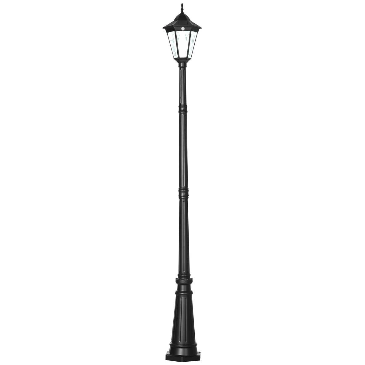 2.4 M Garden Lamp Post Light, LED Solar Powered Patio Path Lighting Lamp With Aluminium Frame, PIR Motion Sensor For Lawn, Pathway, Driveway, Black