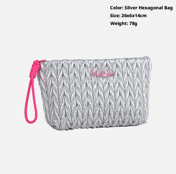 Cosmetic bag-Three-dimensional vines and folds-Silver-26 * 6 *14cm-Nylon-1 piece