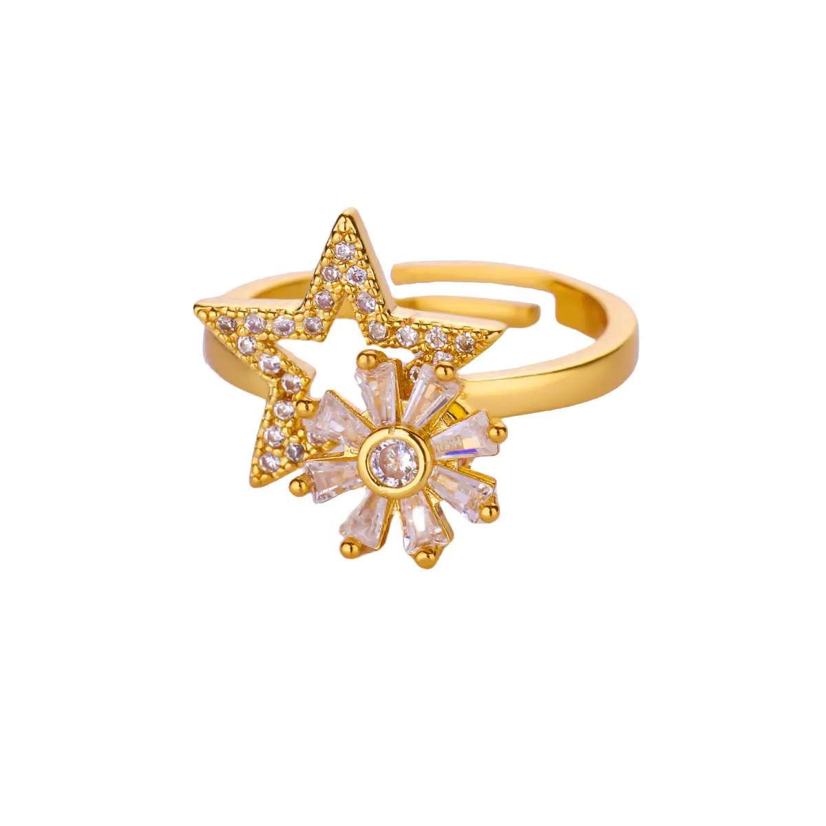 Anti-pressure Rotatable Flower Ring Sparkling Zircon Ladies Daily Jewelry