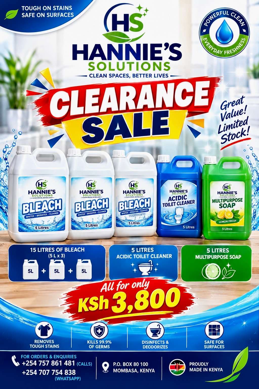 Bleach,toilet cleaner and multipurpose soap