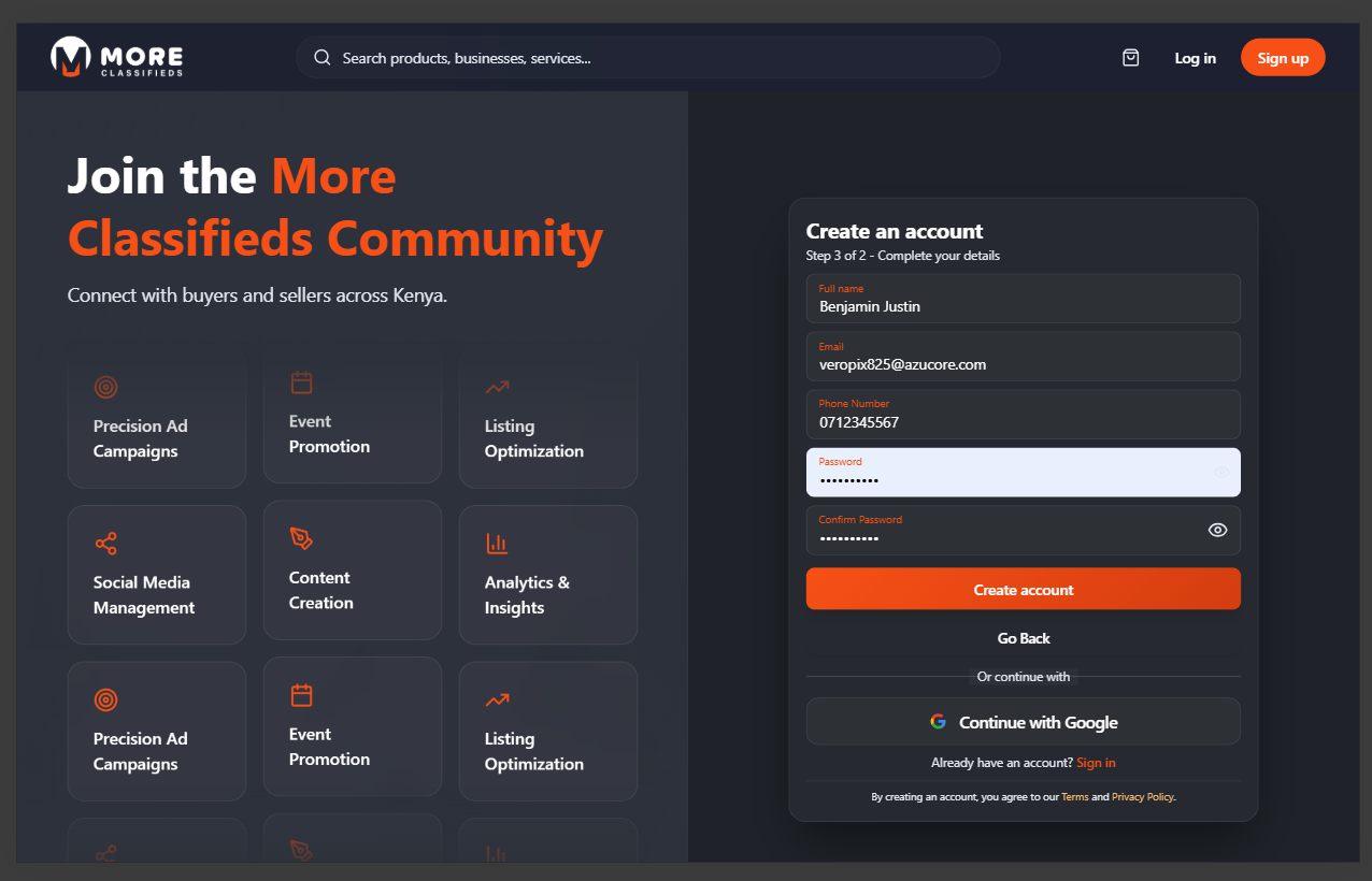 Details form — desktop