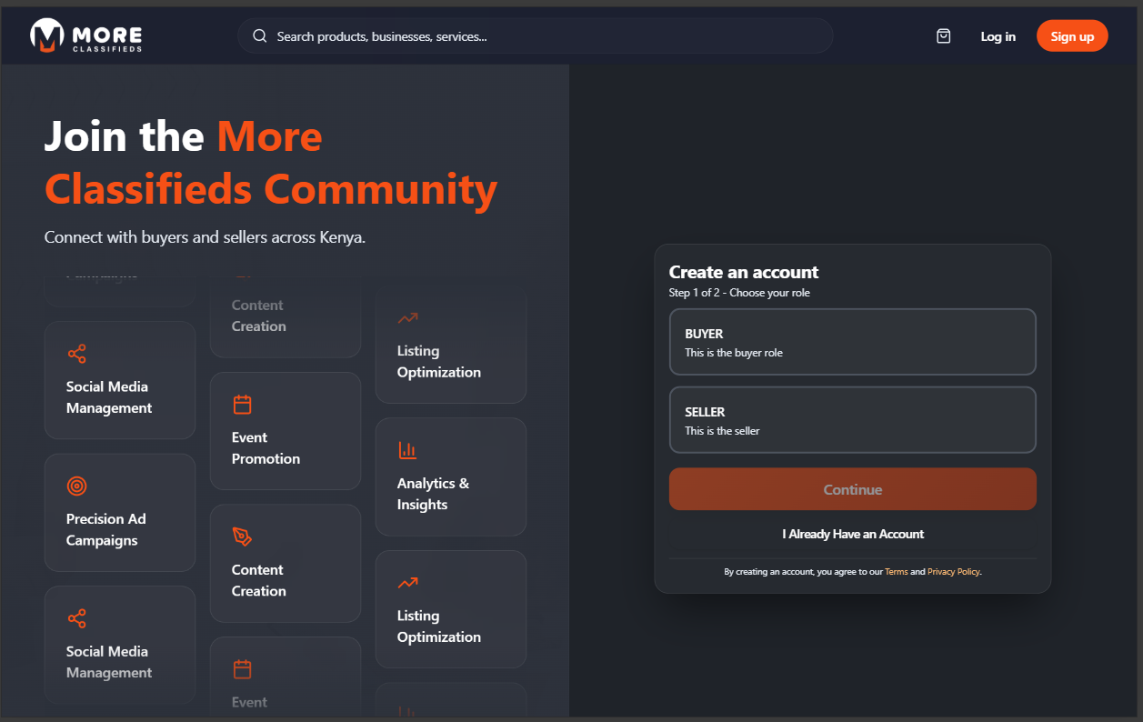 Role selection — desktop