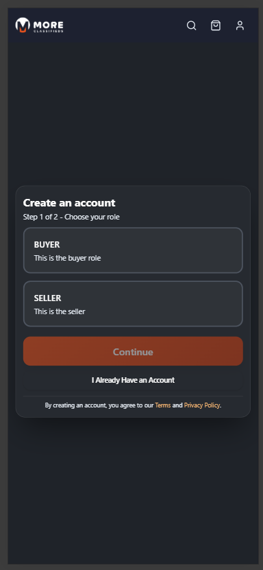 Role selection — mobile