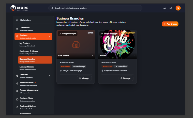 Business branches desktop