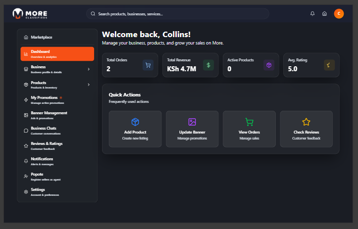 Seller dashboard home